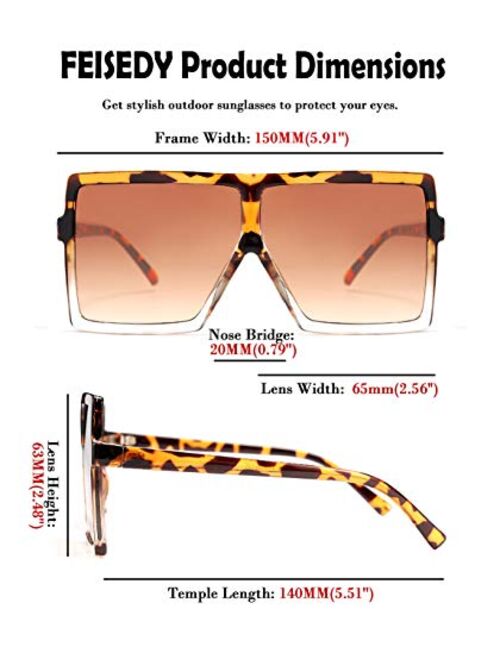 FEISEDY Women Square Oversized Sunglasses Flat Top Fashion Big Stylish Large Frame UV400 B2539