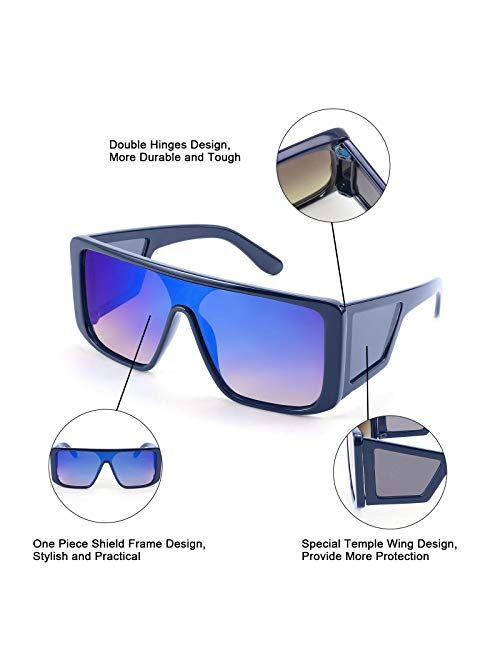 FEISEDY Wrap Around Sunglasses for Men Women Shield Futuristic Rectangula Flat Top One Piece Shades B9037