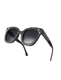 Women Vintage Cateye Crystal Rhinestone Star Sunglasses Novelty Glitter Shades B4068