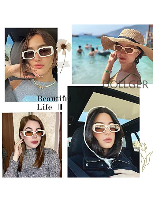 Dollger Rectangle Sunglasses for Women Men Trendy Retro Fashion Sunglasses UV 400 Protection Square Fram
