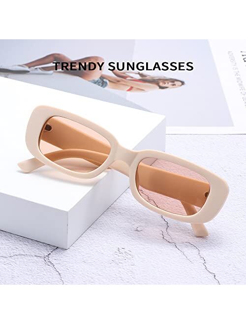 Dollger Rectangle Sunglasses for Women Men Trendy Retro Fashion Sunglasses UV 400 Protection Square Fram