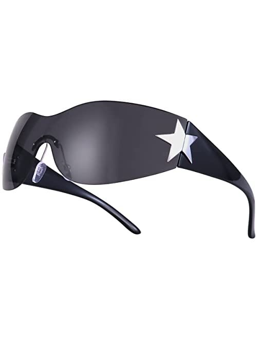 Dollger Trendy Y2K Sunglasses Women Men Wrap Around Rimless Sunglasses Cyber Y2k Fashion 2000 Glasses Shield