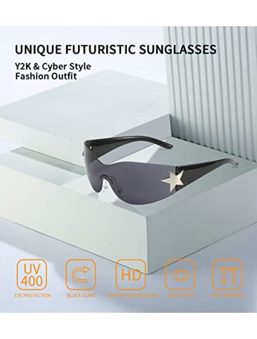 Dollger Trendy Y2K Sunglasses Women Men Wrap Around Rimless Sunglasses Cyber Y2k Fashion 2000 Glasses Shield