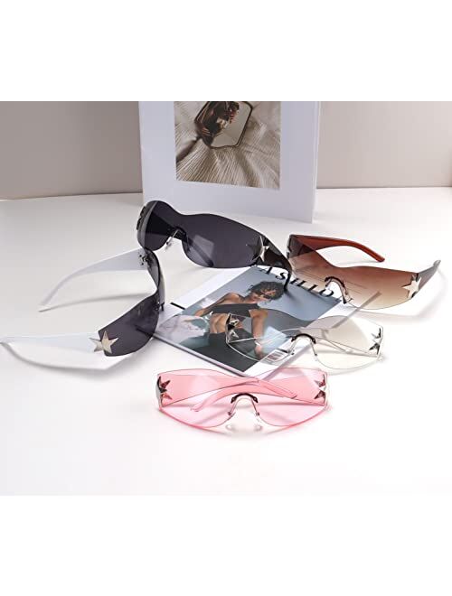 Dollger Trendy Y2K Sunglasses Women Men Wrap Around Rimless Sunglasses Cyber Y2k Fashion 2000 Glasses Shield