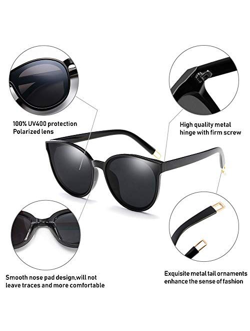 Dollger Polarized Oversized Sunglasses for Women Men Trendy Cateye Sun Glassses Retro Large Frame Shades Black