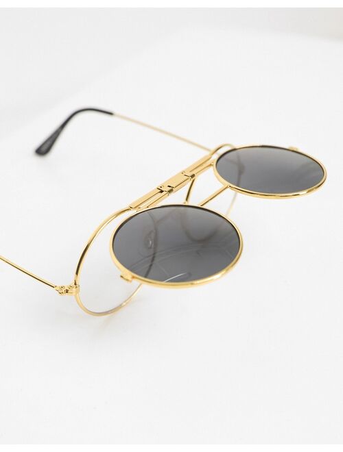 Spitfire Lennon round flip sunglasses in black and gold