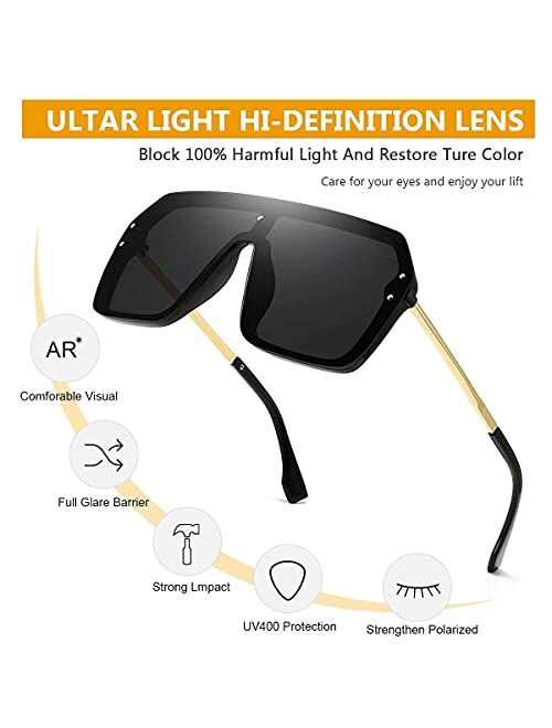 BOJOD Oversized Sunglasses for Women Trendy One Piece Flat Top Rimless Sunglasses Siamese Big Large Shades