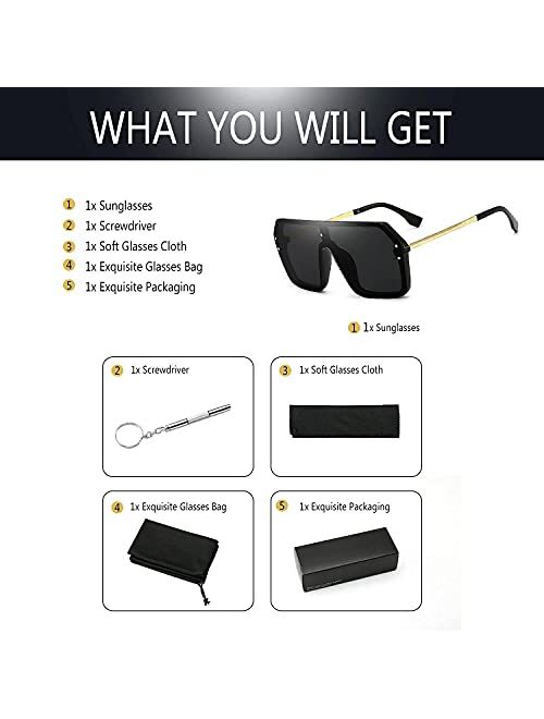 BOJOD Oversized Sunglasses for Women Trendy One Piece Flat Top Rimless Sunglasses Siamese Big Large Shades