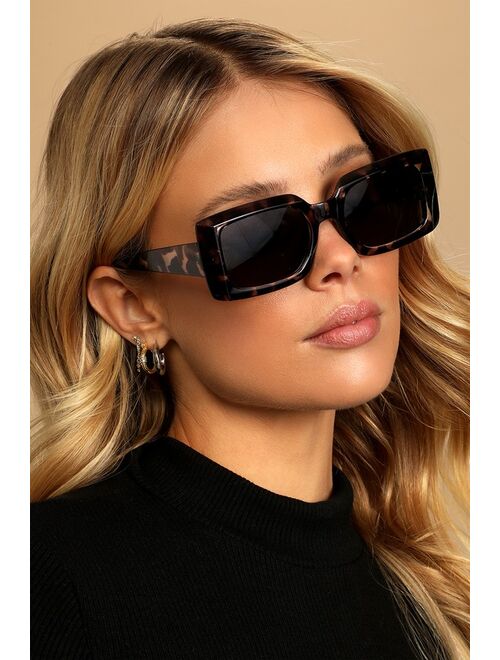 Lulus Jonsey Grey Tortoise Rectangle Sunglasses