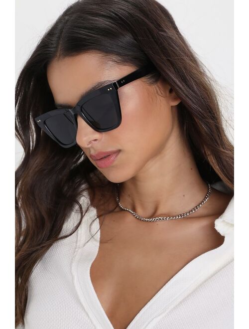 Lulus Bold Bestie Black Oversized Cat-Eye Sunglasses