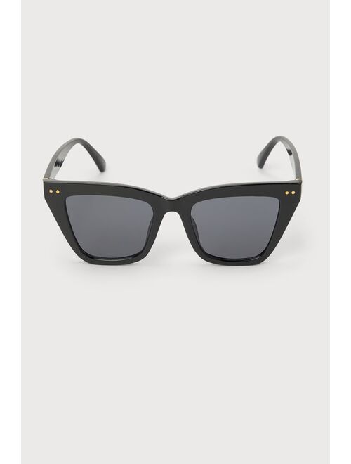 Lulus Bold Bestie Black Oversized Cat-Eye Sunglasses