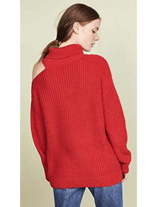 ASTR the label Women's Sepulveda Turtle Neck Asymmetric Cut Out Shoulder Sweater