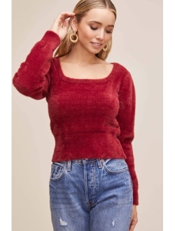 Women's Long Sleeve Square Neck Fuzzy Sweater