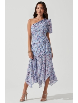 Santorini Floral One Shoulder Midi Dress
