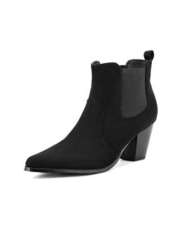 MaxMuxun Women's Chelsea Ankle Boots Pointed Toe Fall Winter Western Boots Low Heel Booties for Women
