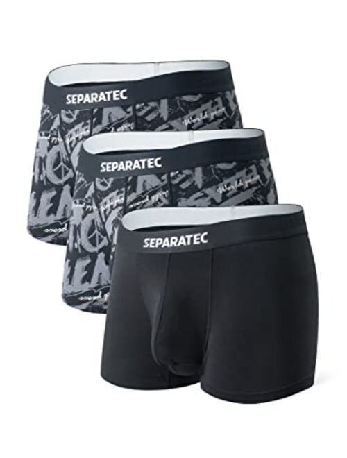Separatec Men's Dual Pouch Underwear Breathable Soft Bamboo Rayon Printing Boxer Briefs 3 Pack