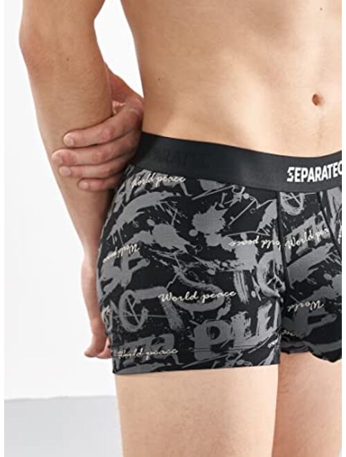 Separatec Men's Dual Pouch Underwear Breathable Soft Bamboo Rayon Printing Boxer Briefs 3 Pack