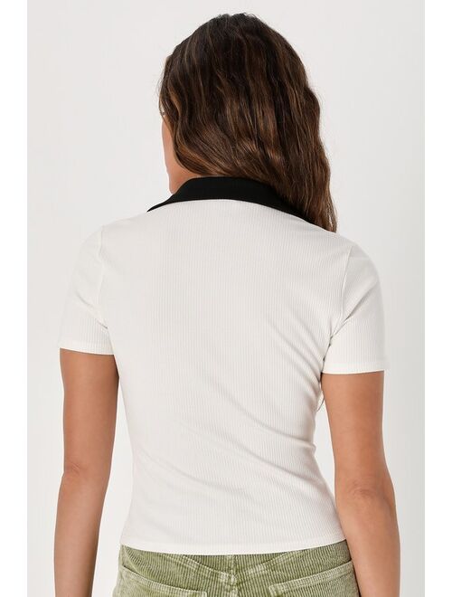 Lulus Ready for a Trend White Color Block Cropped Polo Top