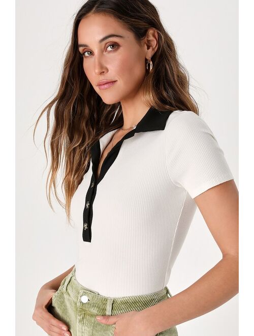 Lulus Ready for a Trend White Color Block Cropped Polo Top
