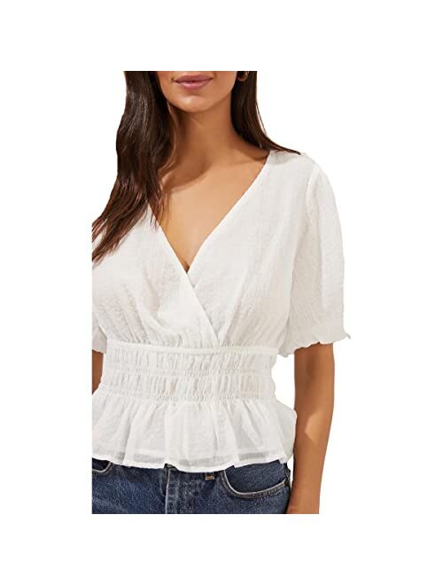 ASTR the label Crinkled Women's Surplice Puff Sleeve Blouse