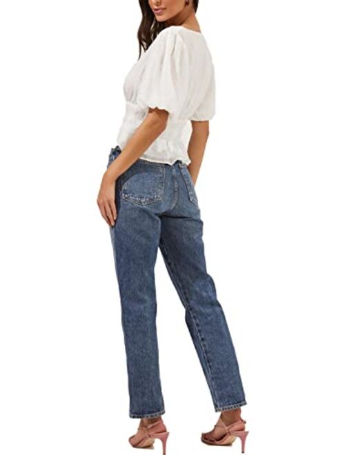 ASTR the label Crinkled Women's Surplice Puff Sleeve Blouse