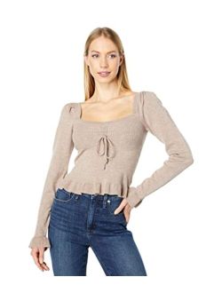Womens Knit Ruffled Pullover Sweater