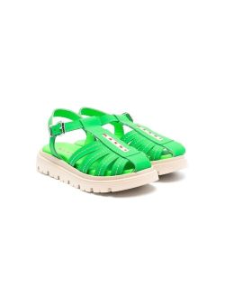 Kids contrast-stitching leather sandals