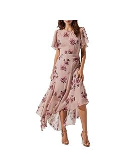 Women's Chiffon Floral Print High Low Maxi Dress