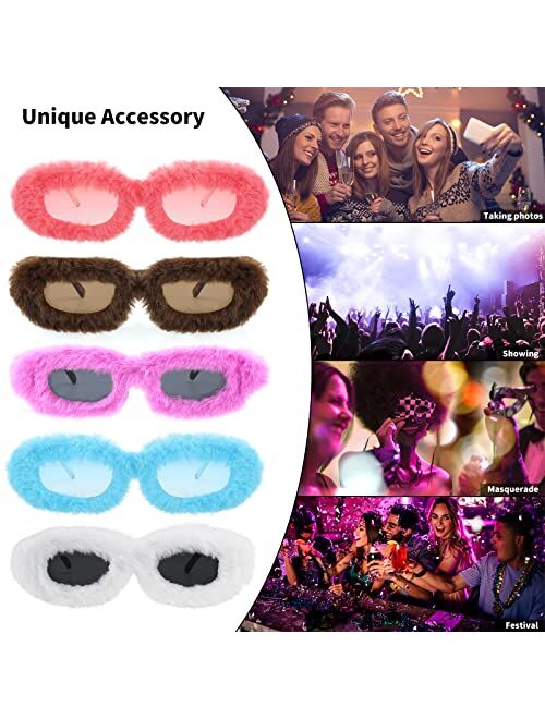 FEISEDY Women Plush Fuzzy Small Rectangle Sunglasses Punk Soft Velvet Shades Ladies Handmade Party Cosplay Eyewear B4093