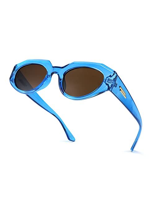 FEISEDY Trendy Irregular Sunglasses for Women Retro Rectangle Narrow Frame Sun Glasses B2754
