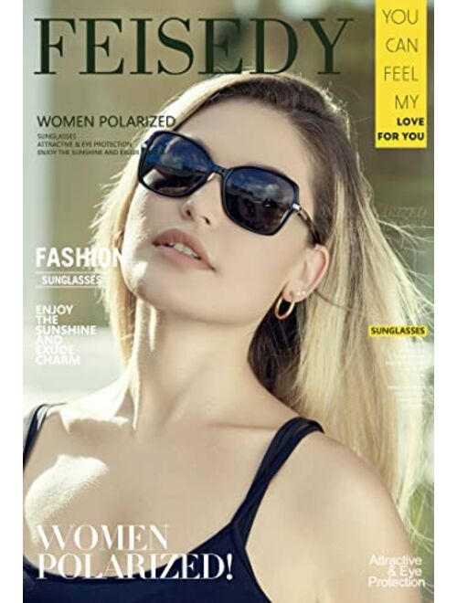 FEISEDY Vintage Square Polarized Sunglasses Trendy Cateye Ladies Oval Elegant Sun Glasses for Women Men B2760