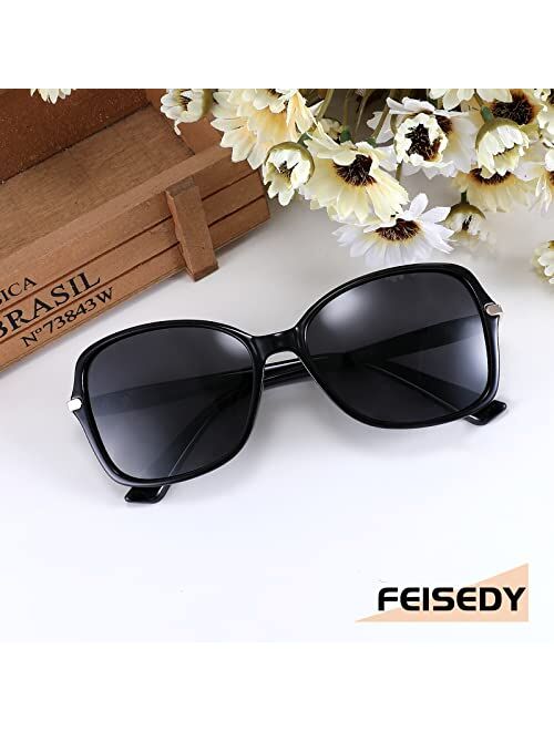 FEISEDY Vintage Square Polarized Sunglasses Trendy Cateye Ladies Oval Elegant Sun Glasses for Women Men B2760