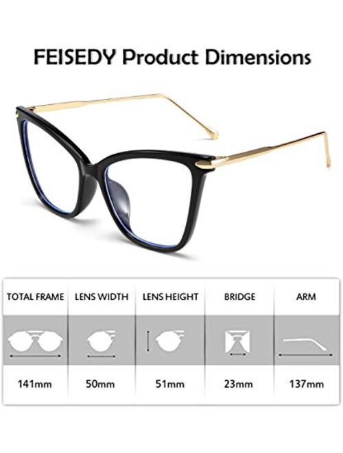 FEISEDY Oversized Cat Eye Glasses Frame Blue Light Blocking Eyewear for Women B2589