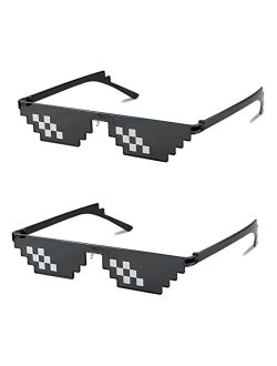 2PACK Thug Life Sunglasses Funny Pixelated Mosaic Gamer Glasses Party Disco Cool B2876-F2