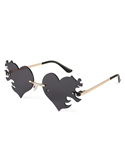 FEISEDY Fire Flame Sunglasses for Women Mirror Rimless Fire Shaped Novelty Sunglasses B2839