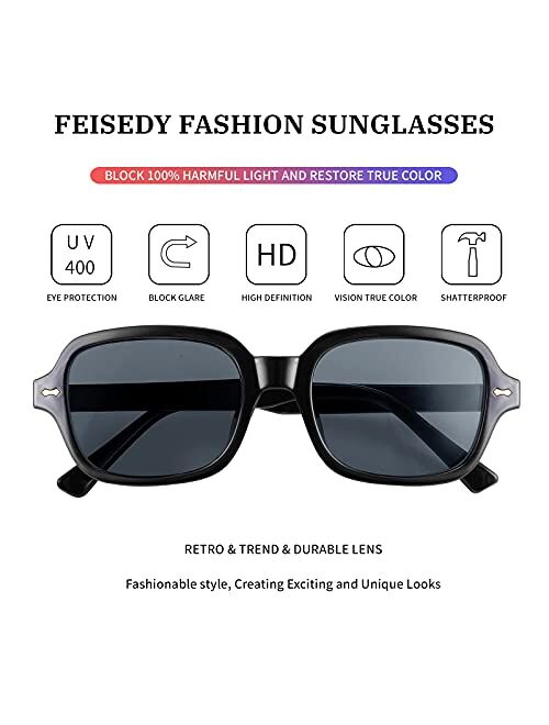 FEISEDY Retro 90s Rectangle Sunglasses Oval Yellow Sunglasses Trendy Irregular Square Sun Glasses for Women Men B2790