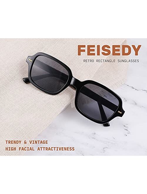 FEISEDY Retro 90s Rectangle Sunglasses Oval Yellow Sunglasses Trendy Irregular Square Sun Glasses for Women Men B2790
