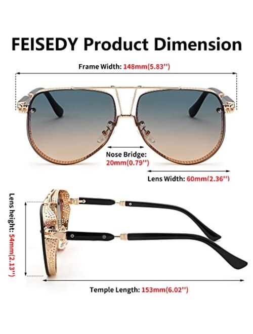 FEISEDY Steampunk Square Sunglasses Men Vintage Metal Side Shield Oversized Sun Glasses B4083