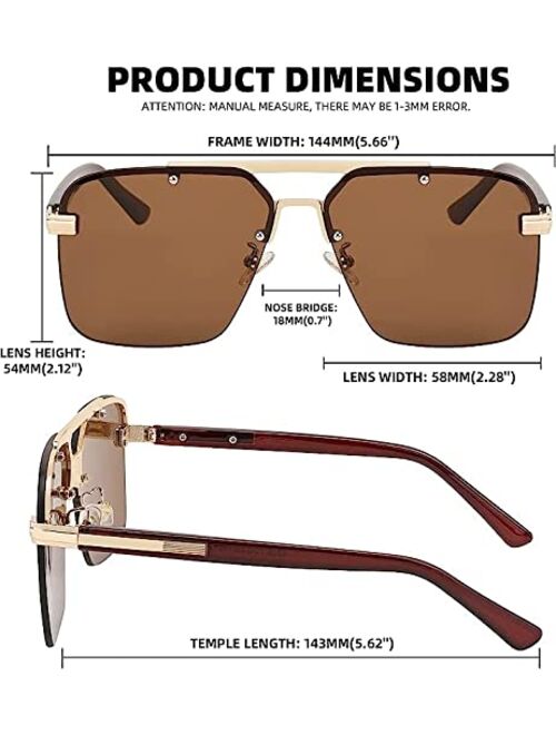 FEISEDY Men Women Trendy Square Pilot Double Bridge Sunglasses Retro Oversized Rimless Gradient Lens Shades B2325