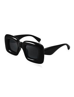 Cute Inflated Square Sunglasses for Women Men Trendy Oversized Thick Frame Funny Aesthetic Shades B9097