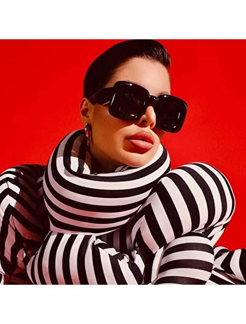 FEISEDY Cute Inflated Square Sunglasses for Women Men Trendy Oversized Thick Frame Funny Aesthetic Shades B9097