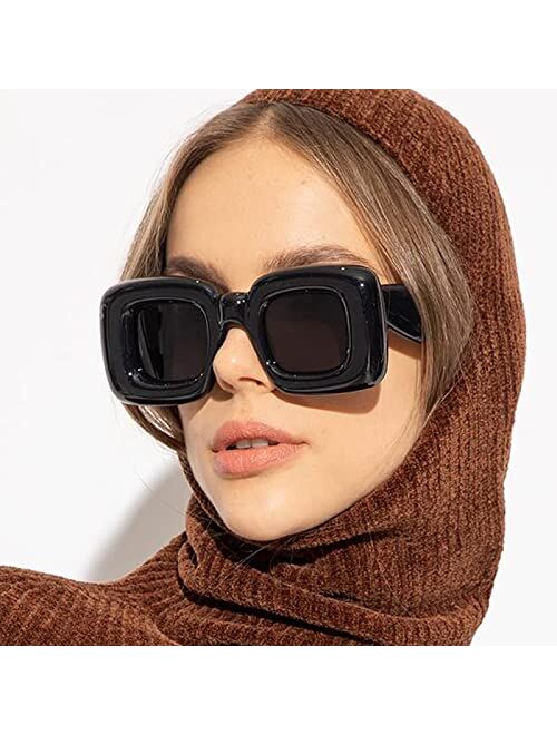 FEISEDY Cute Inflated Square Sunglasses for Women Men Trendy Oversized Thick Frame Funny Aesthetic Shades B9097