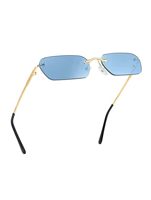 FEISEDY Retro Small Narrow Rimless Sunglasses Clear Eyewear Vintage Rectangle Sunglasses for Women Men B2643