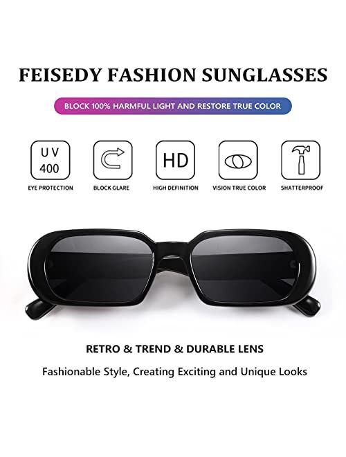 FEISEDY Rectangle Vintage Sunglasses 90s Cool Thick Frame Chunky Small Oval Glasses B2232