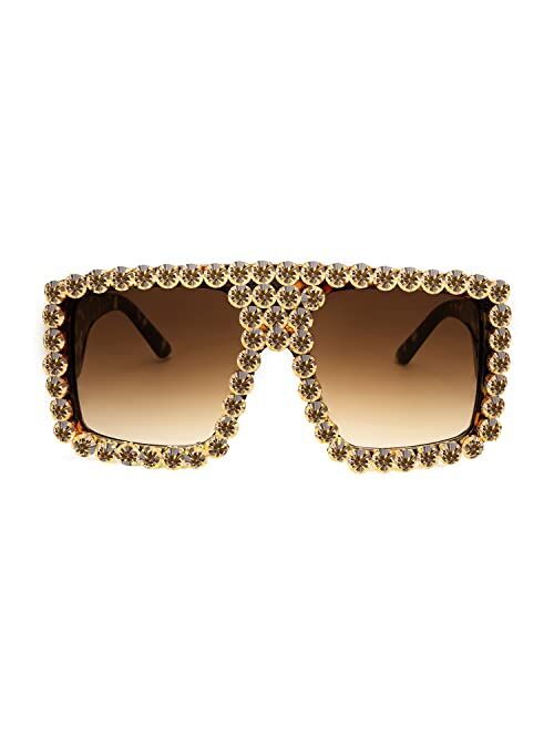 FEISEDY Square Diamond Sunglasses for Women Retro Fashion Shiny Rhinestone Sun Glasses B2916