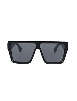 Square Oversized Sunglasses Women Men Trendy Thick Frame Flat Top Shield Rimless Shades B2798