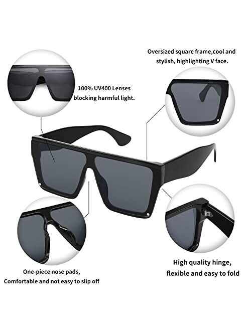 FEISEDY Square Oversized Sunglasses Women Men Trendy Thick Frame Flat Top Shield Rimless Shades B2798