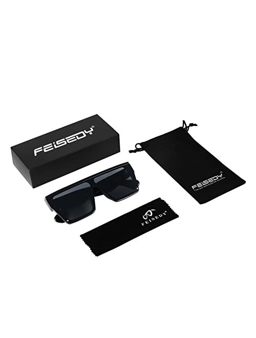 FEISEDY Square Oversized Sunglasses Women Men Trendy Thick Frame Flat Top Shield Rimless Shades B2798