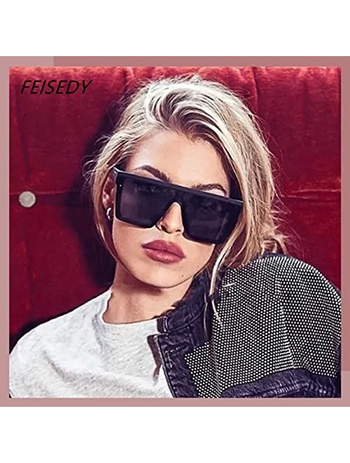 FEISEDY Square Oversized Sunglasses Women Men Trendy Thick Frame Flat Top Shield Rimless Shades B2798