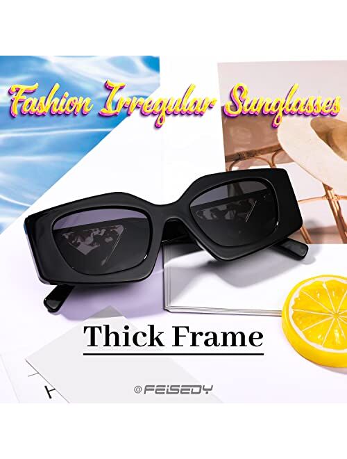 FEISEDY Trendy Irregular Sunglasses Small Vintage Rectangle Thick Fashion UV400 Shades Women Men B2343